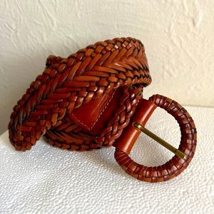 Geomo Belt Women Genuine Brown Leather Weaved Sz  M 36.5”/2” Hand Made In Turkey